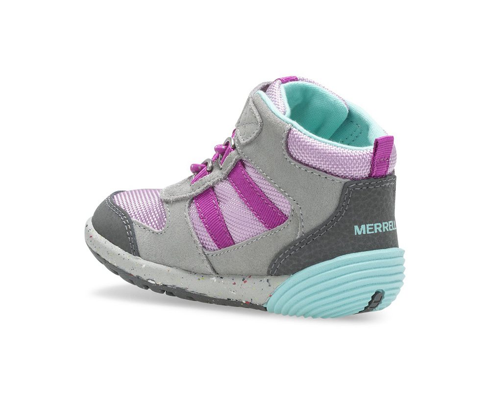 Merrell Boots Grey/Pink - Bare Access Steps® Ridge Jr Hiker - Kids 54QKIUCWM